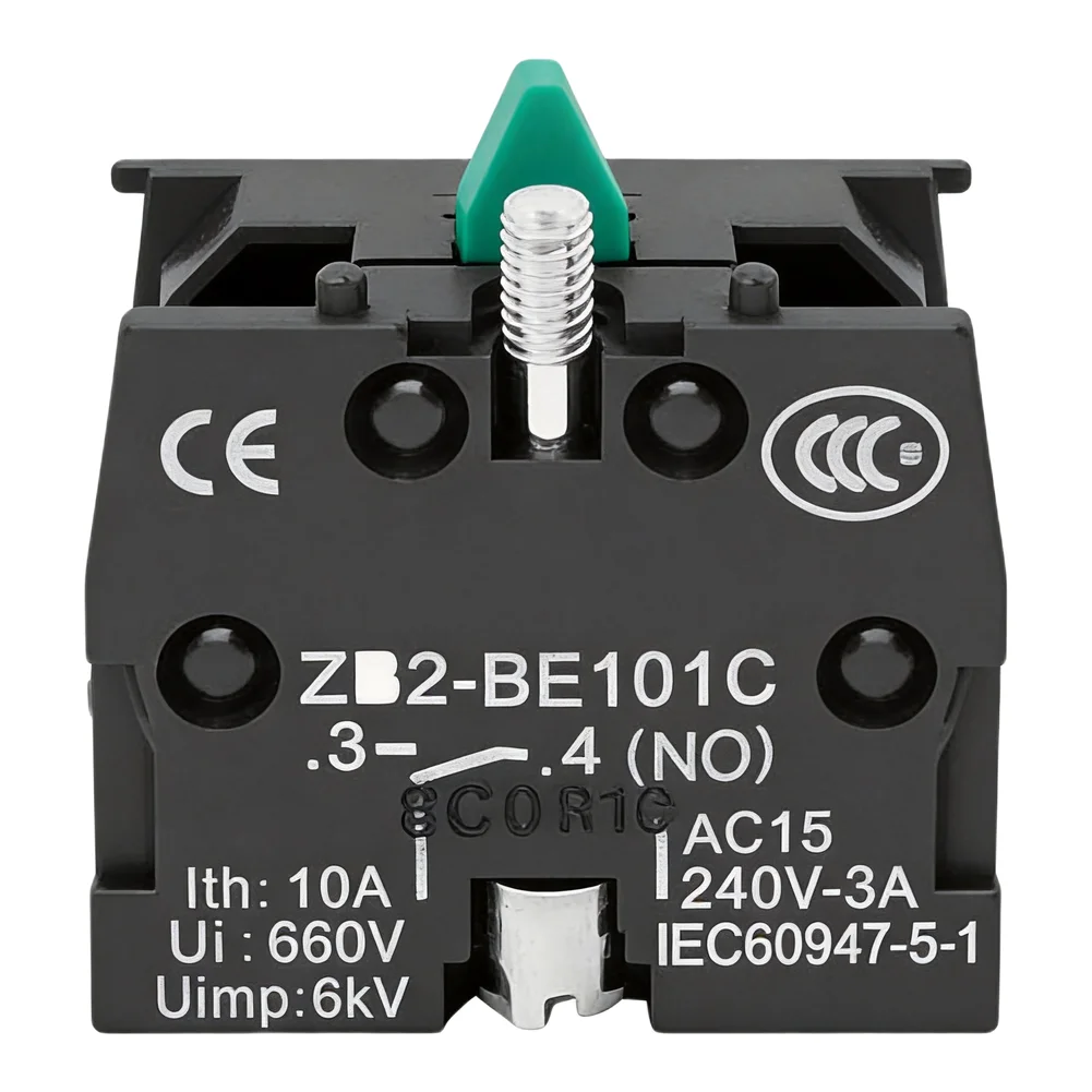 10A 600V Push Button Joystick Switch 1PCS Model ZB2BE101CBE102C with Normally Open Normally Closed Contacts for Industrial Use