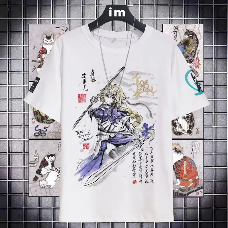 

2D FGO Crew Neck Short Sleeve T-Shirt Men Wukong Fate Saber Jeanne D'arc Merchandise Top Anime Clothing