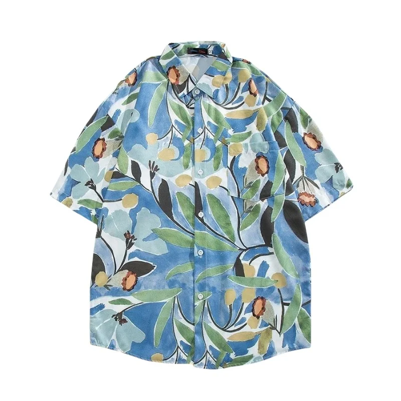 Camisa Floral versátil para vacaciones en la playa de verano para hombre, abrigo Retro hawaiano holgado informal de manga corta con estampado