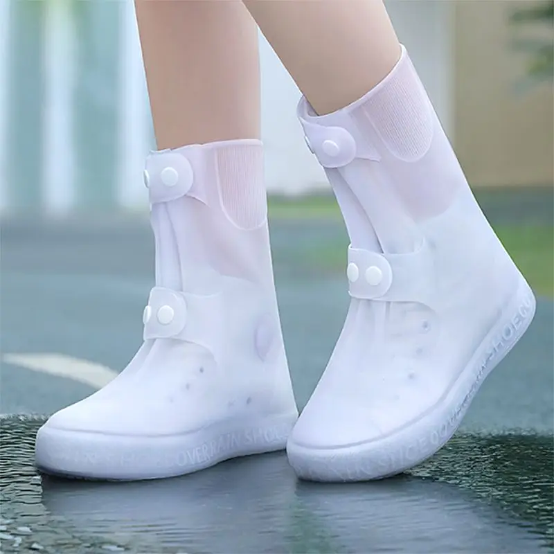 High Top Shoe Cover Portable Durable Galoshes Water Boot Rain Shoes Protector Reusable Waterproof Rain Shoe Covers With Buttons