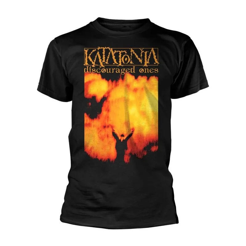 Camiseta de algodão com estampa de logotipo Katatonia Discouraged Ones Flaming Silhouette, estilo gótico, streetwear, unissex, gola redonda