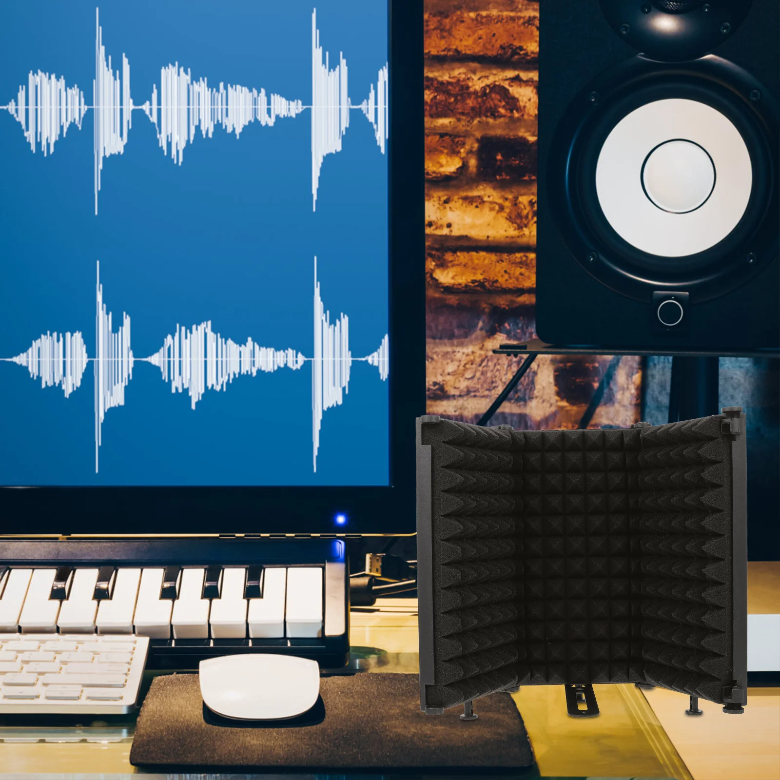 1 قطعة مرشح ميكروفون قابل للطي درع المحمولة ثلاثة لوحة قابل للتعديل زاوية الحد من الضوضاء تسجيل غطاء ميكروفون الاستوديو