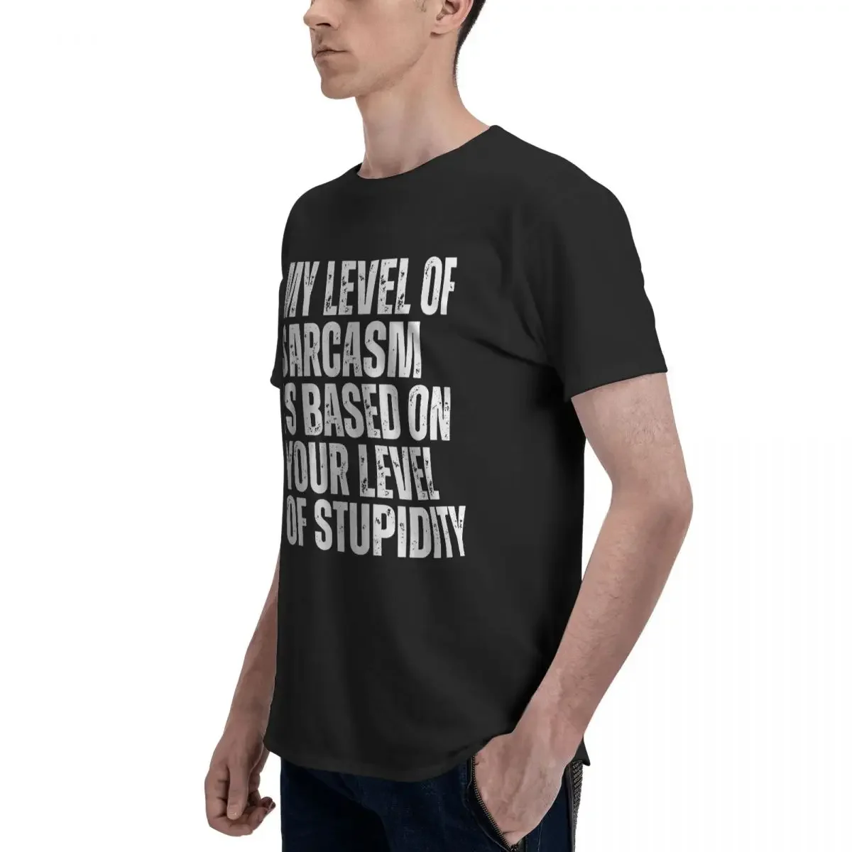 My Level Of Sarcasm Depends On Your Level Of Stupidity Vintage Oversized Graphic T Shirt O-Neck Mens Women Man Tee Short Sleeve