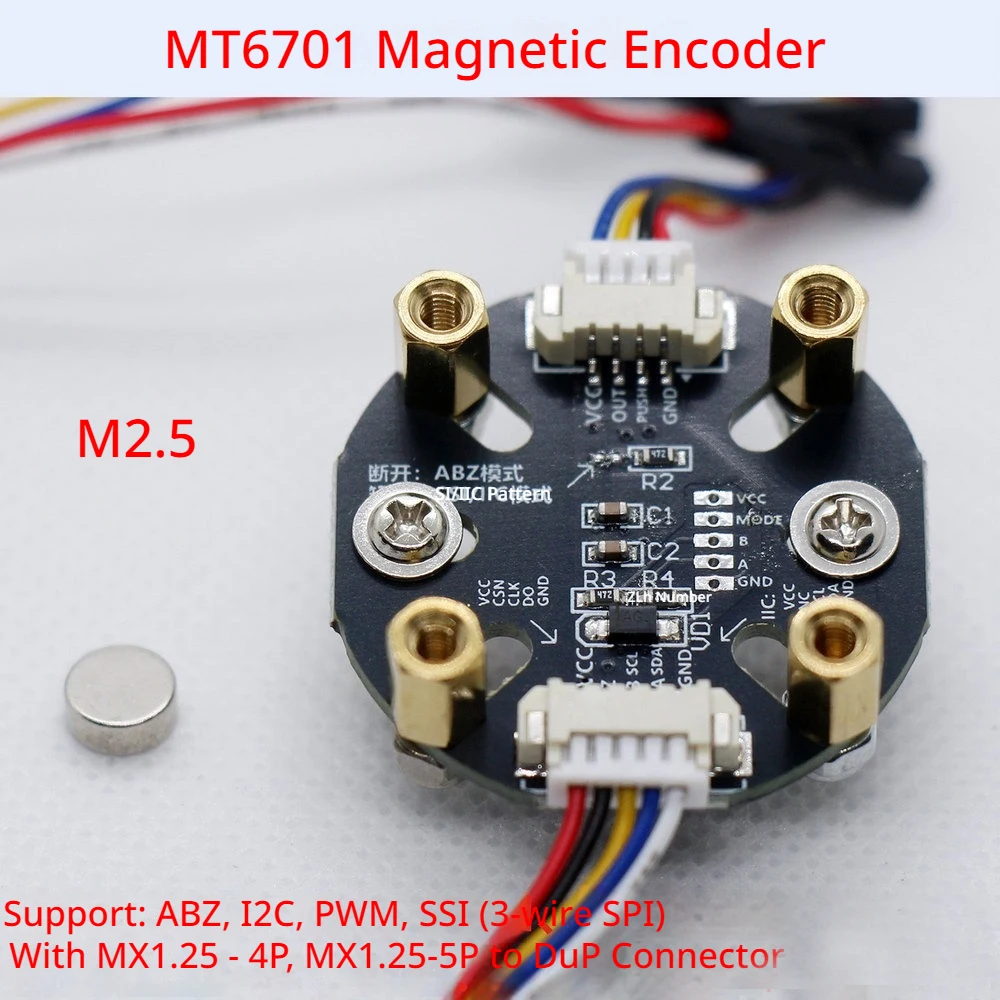 MT6701 Magnetic Encoder Board 14‑Bit High Precision 0‑360° Absolute Angle Speed Sensor ABZ UVW SSI I2C Output for FOC BLDC Motor