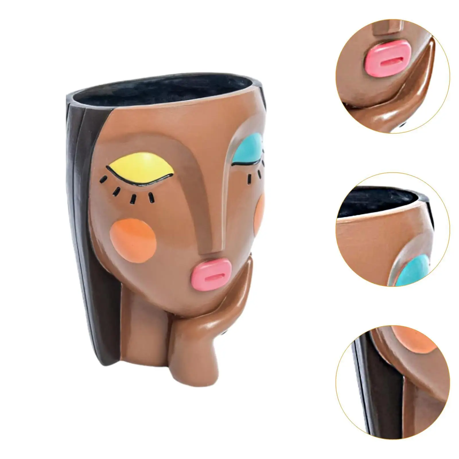 Head Planter with Drainage Hole Face Flower Pot for Bookshelf Office Bedroom