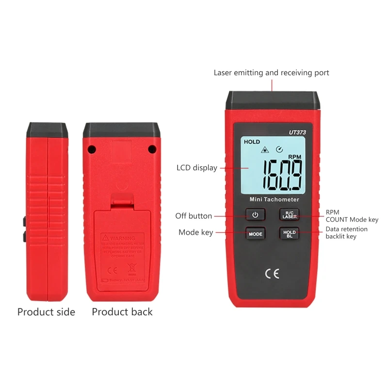 ipiip مقياس سرعة الدوران LCD الرقمي عدم الاتصال UT373 مقياس سرعة الدوران لمروحة المحرك الكهربائية