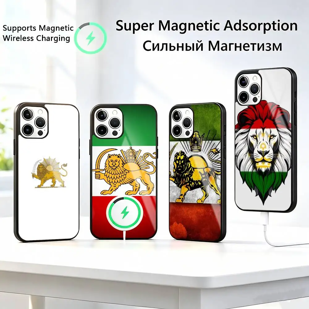 Lion-n Flag-g of Iran  Phone Case For iPhone17,16,15,14,13,12,11 Plus,Pro Compatible with magnetic wireless charging