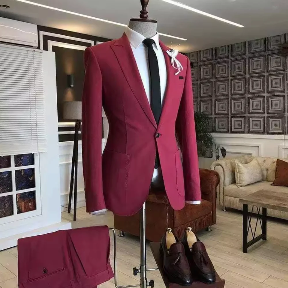

Burgundy Blue Yellow Pink Men Suits Patch Pocket Daily Party Groom Prom Casual Custom Made Costume Hommes 2 Pieces Jacket Pants