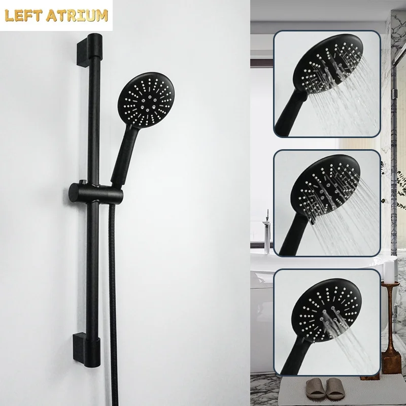 Matt Black ABS3 Function Rain Shower Head Shower 1.5M Hose Stainless Steel Adjustable Lifting Rod Bathroom Accessories