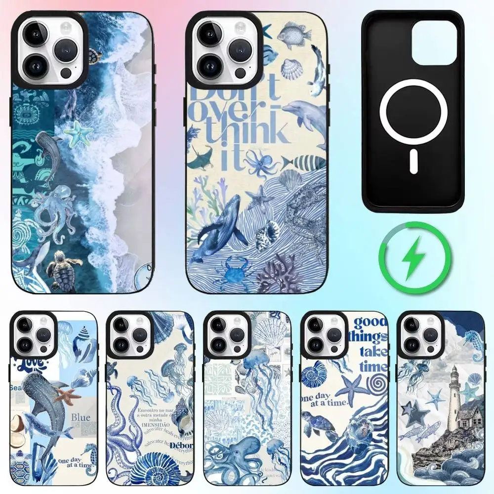 

Fashion Ocean Theme Phone Case For iPhone17,16,15,14,13,12,11 Plus,Pro Max Magnetic Magsafe Wireless Charging