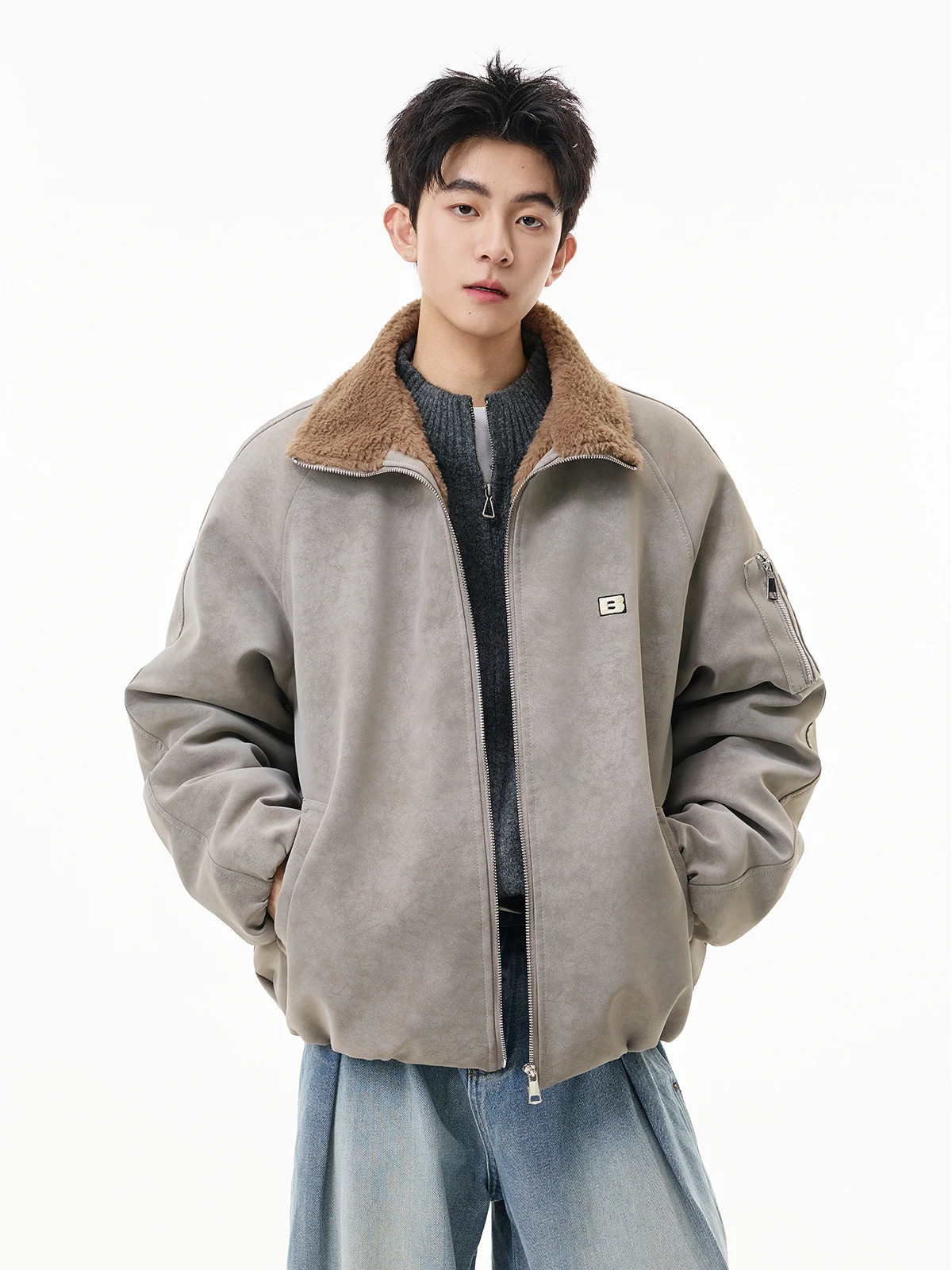 

Ретро-куртка в американском стиле из хлопка с имитацией кожи личи и кроличьего меха, утепленная, на молнии, повседневная верхняя одежда для молодежи