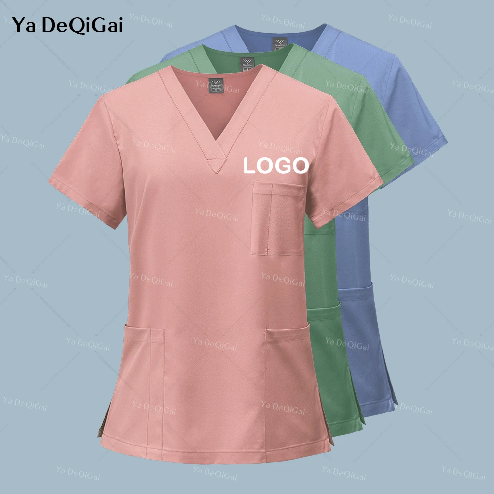 Blusa de manga curta para mulheres, uniformes médicos, tops de enfermagem, blusa cirúrgica, vestuário de trabalho de saúde