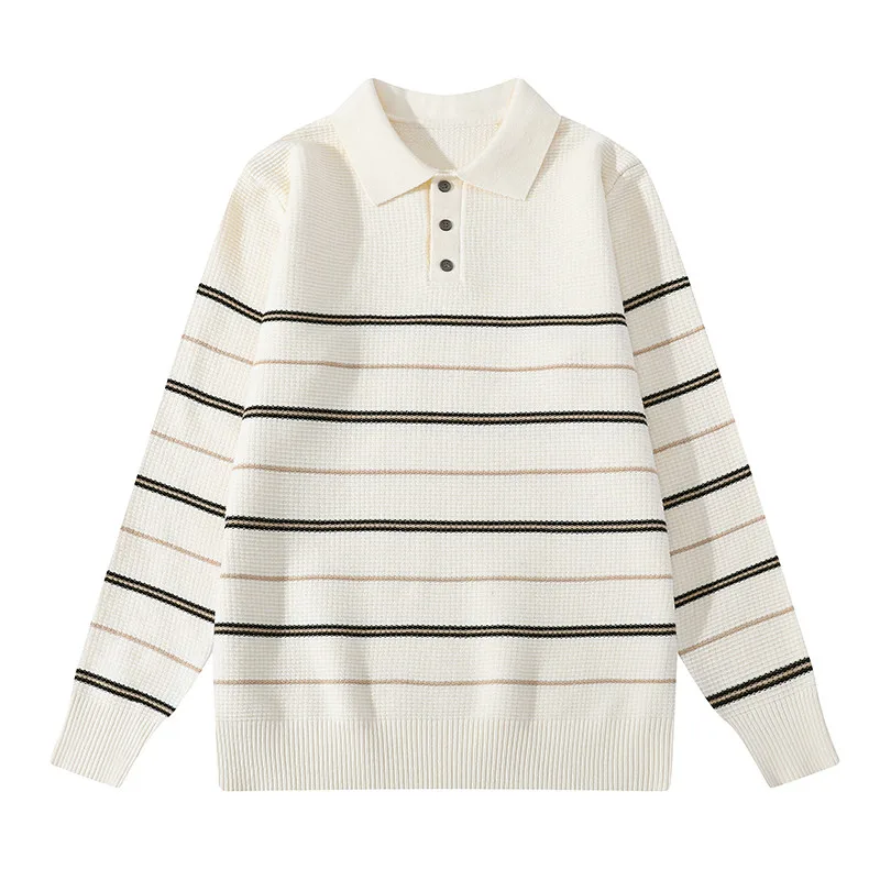 

Модный повседневный вязаный свитер для мужчин с длинными рукавами, полосатый, теплый, удобный, молодежный, зимний, незаменимый.