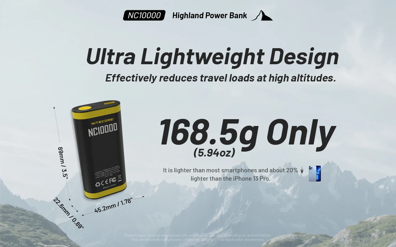 Nitecore NC10000 10000mAh Mobile Power Bank USB-C QC & PD QC3.0 Quick Charge Outdoor Highland Power Bank with Backup Flashlight