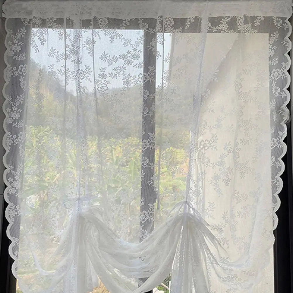 Lace Curtain Good Air Permeability Sunscreen Soft Dustproof Decorative Polyester White Floral Lace Sheer Curtain Home Supplies