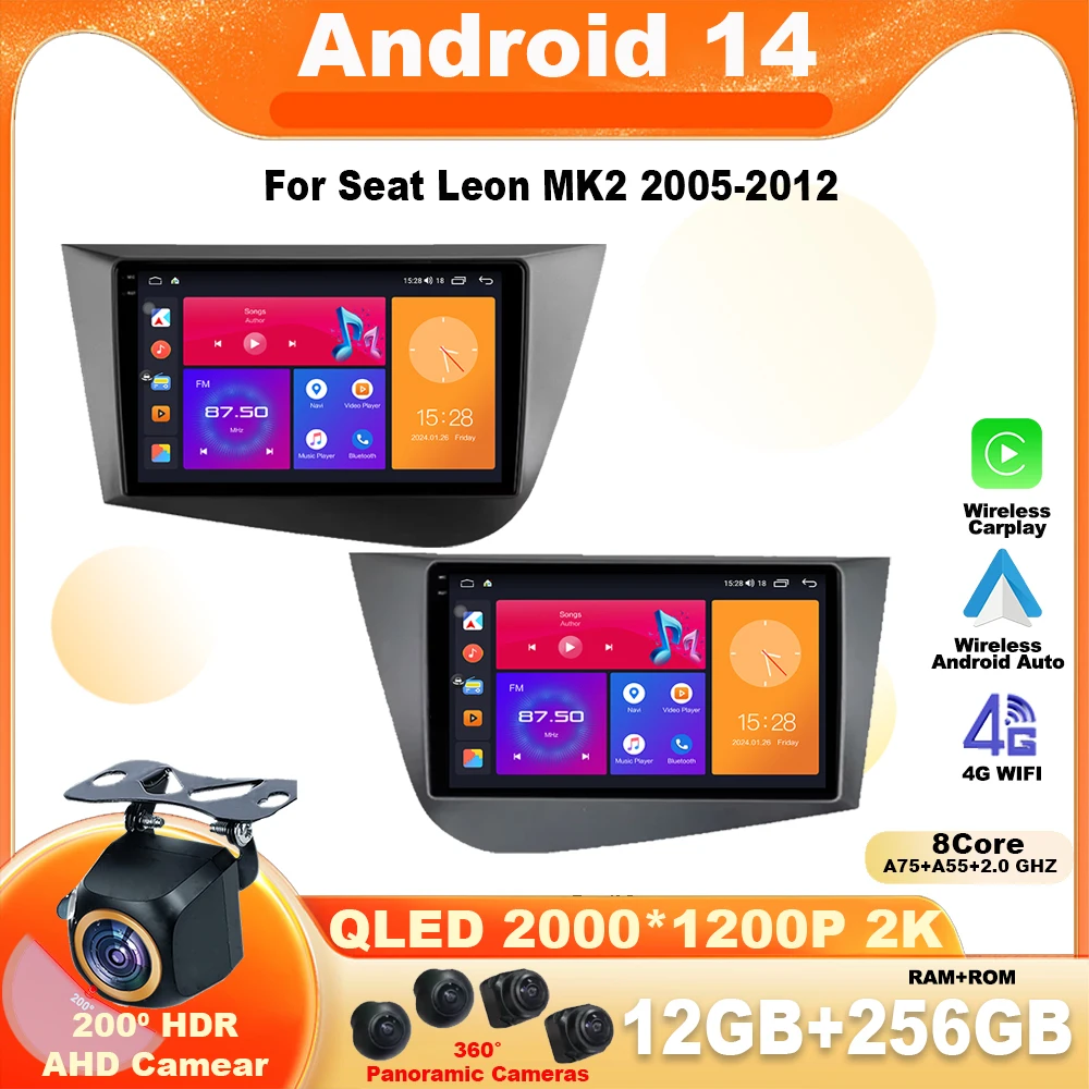 

Android 14 Car Radio Multimedia Player For Seat Leon 2 MK2 2005-2012 4G GPS WIFI Navigation Stereo Head Unit wireless Carplay