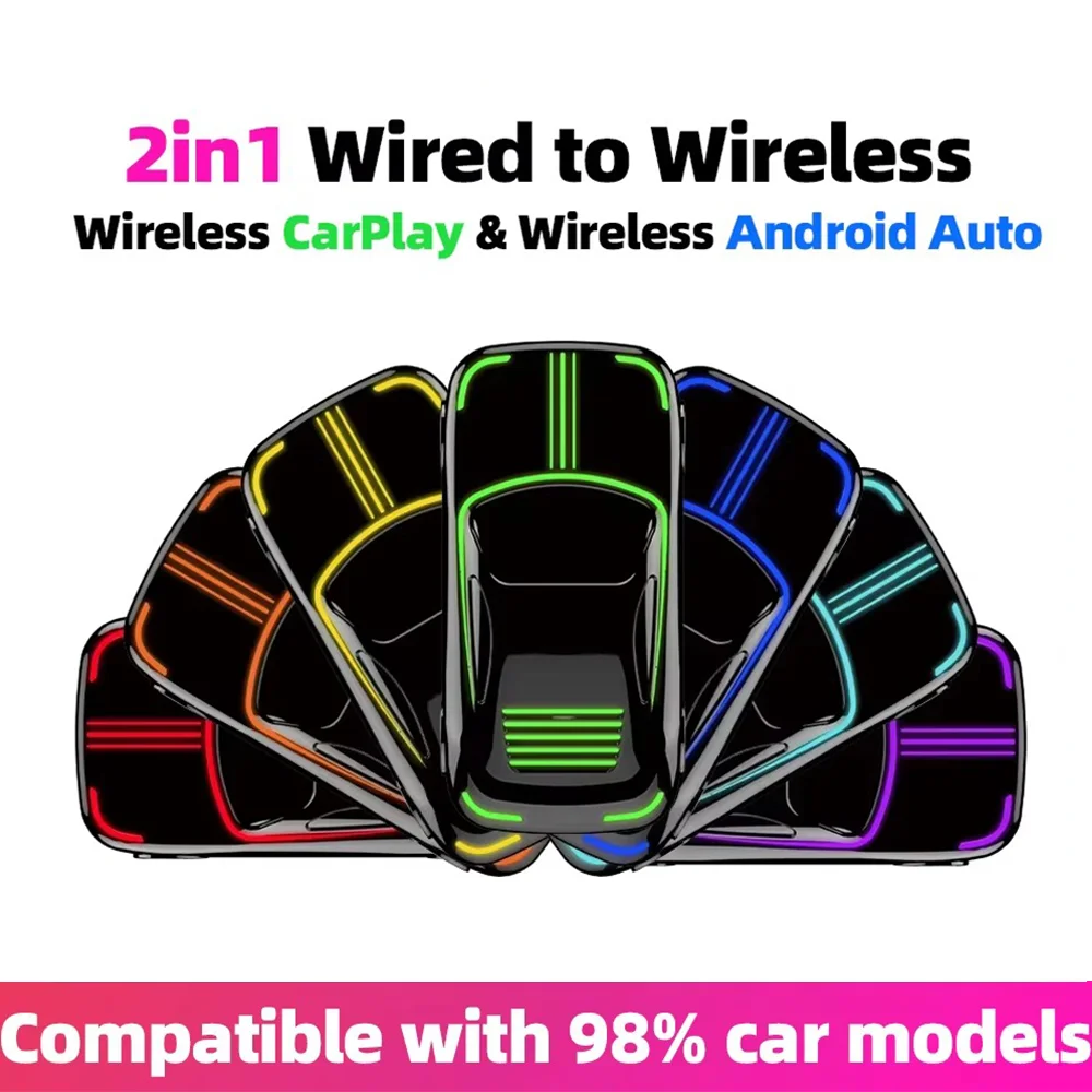 

2 in1 RGB Wireless Carplay Adapter Smart Box USB Wireless Android Auto EC07Pro Bluetooth WiFi Car With Wired Carplay EC07Pro