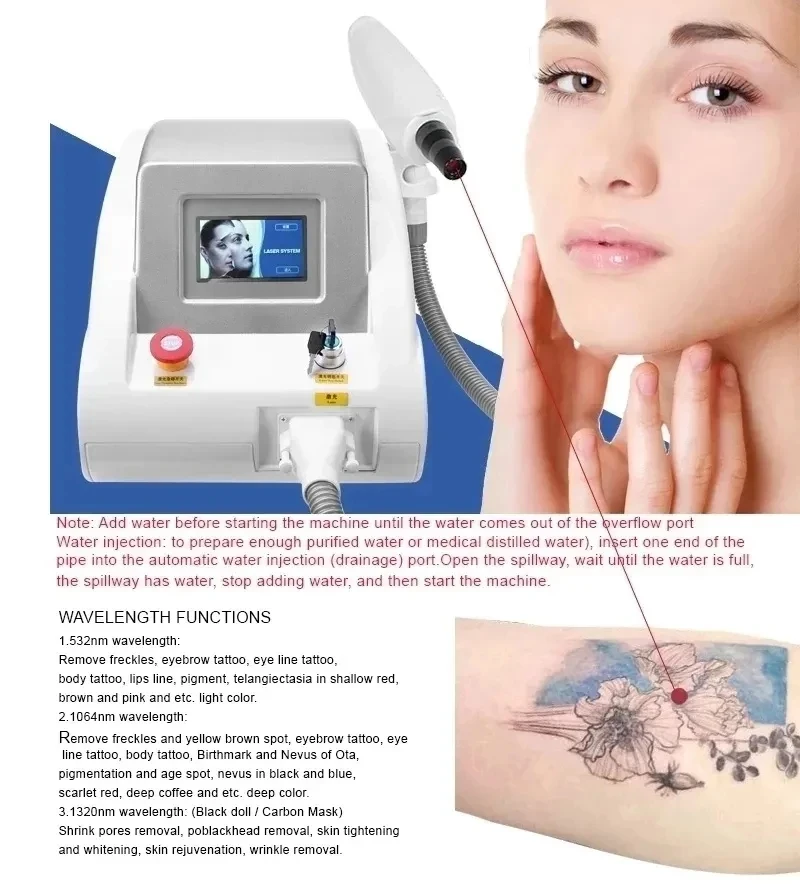 Best seller Laser Beauty Machine Portable Q-switch ND YAG Laser Tattoo Removal rimozione della pigmentazione Peeling al carbonio