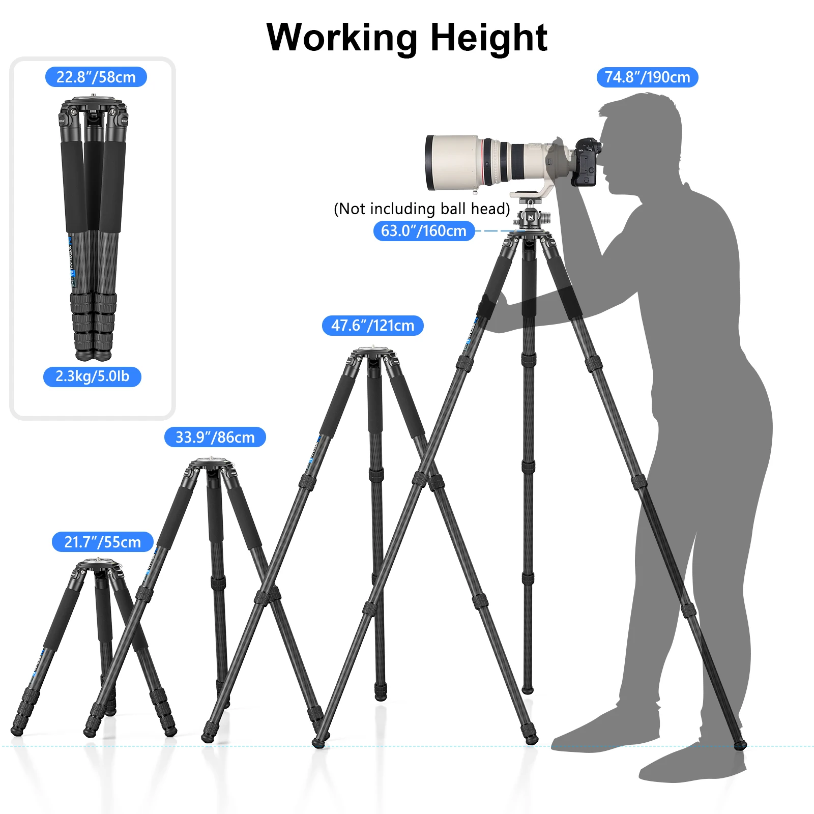 WEYLLAN trépied professionnel en Fiber de carbone trépied robuste 36mm Tube 35kg maxload bol trépied observation des oiseaux support de caméra NX8