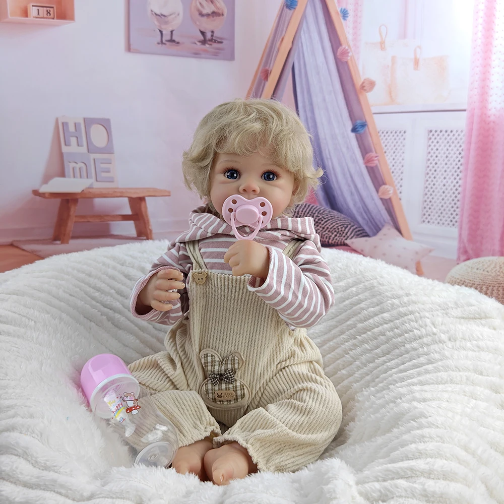 

Cute Simulation Doll With Cloth Body 46cm Planted Hair Big Eyes Reborn Dolls Accompanying Girls To Play House Children's Gifts