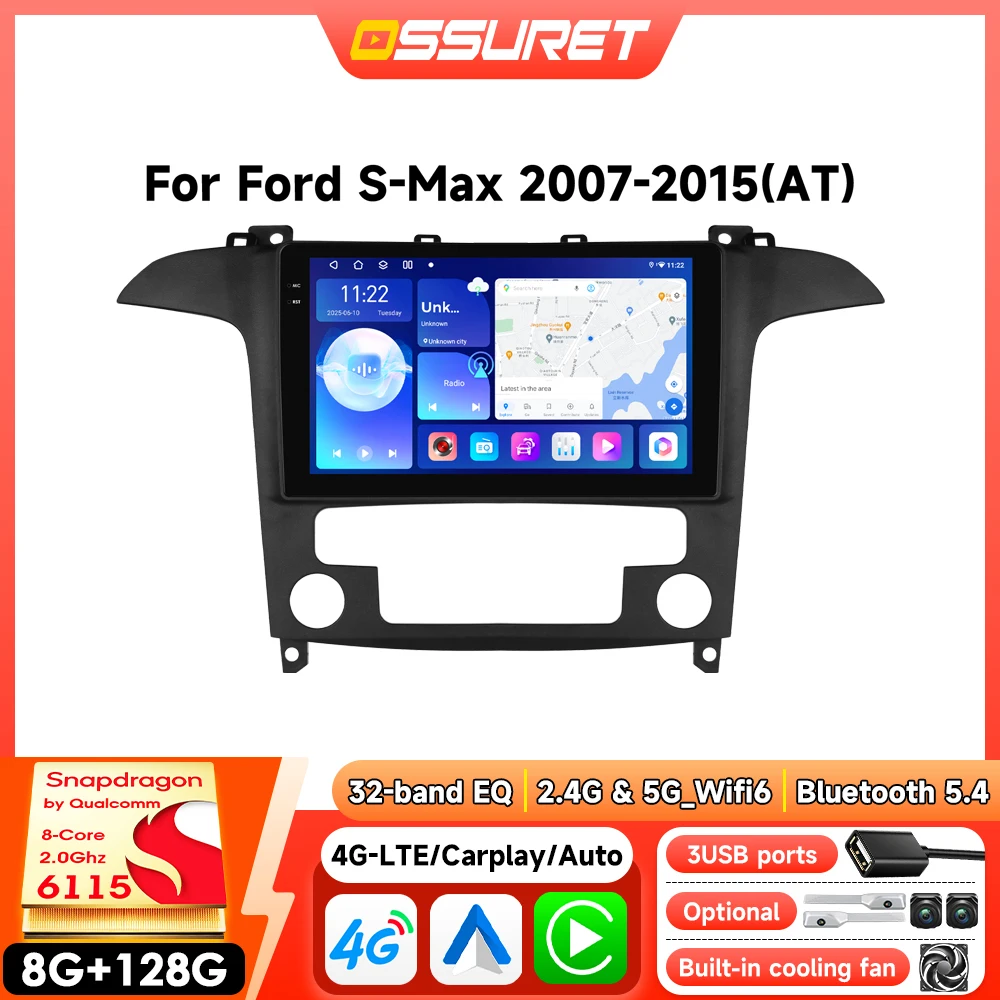 Android Autoradio für Ford S-Max S Max 2007 - 2015 Auto-Multimedia-GPS Kabelloses Carplay Android Auto 360-Grad-Kamera mit Qualcomm Snapdragon 6115