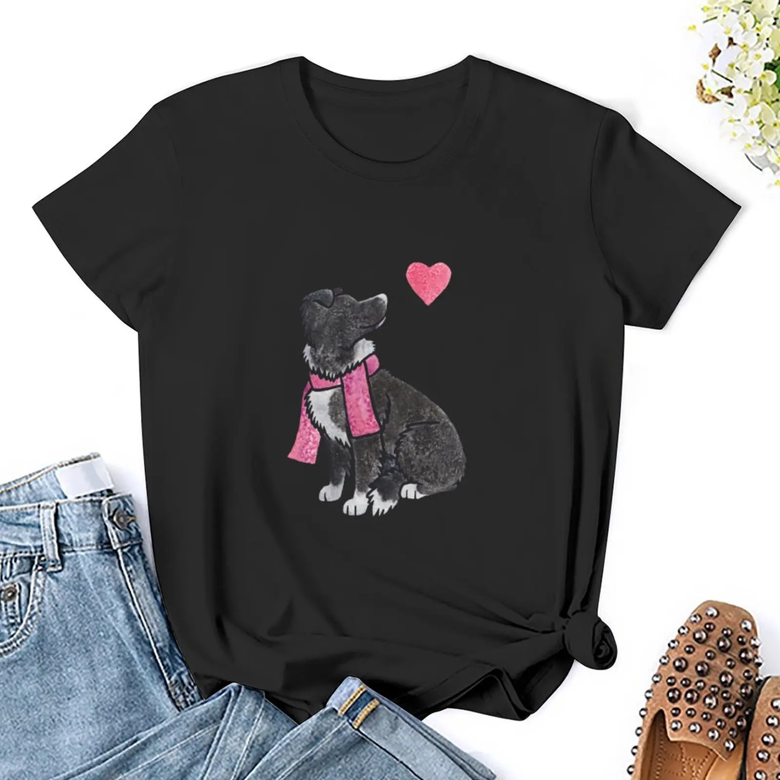 Watercolour Border Collie T-Shirt cute tops Female clothing oversized hippie clothes T-shirts for Women