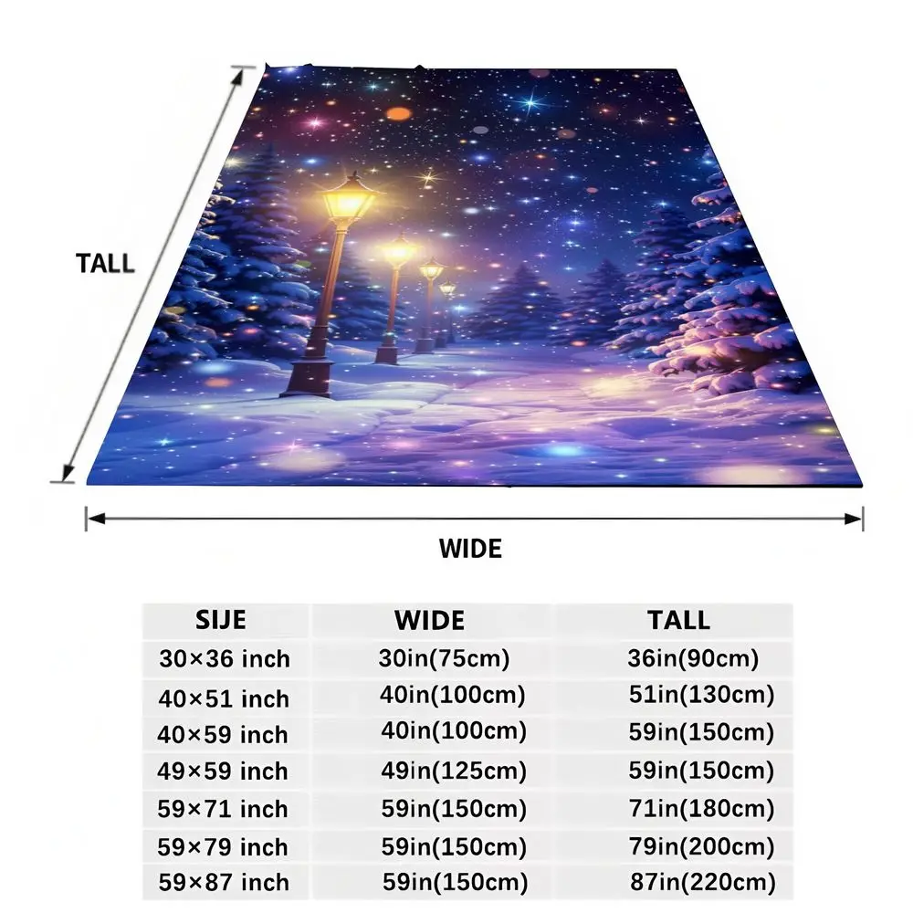 Coperta magica per palcoscenico notturno invernale - Coperta in morbido pile accogliente con paesaggio innevato incantato, toni blu intenso e viola, G