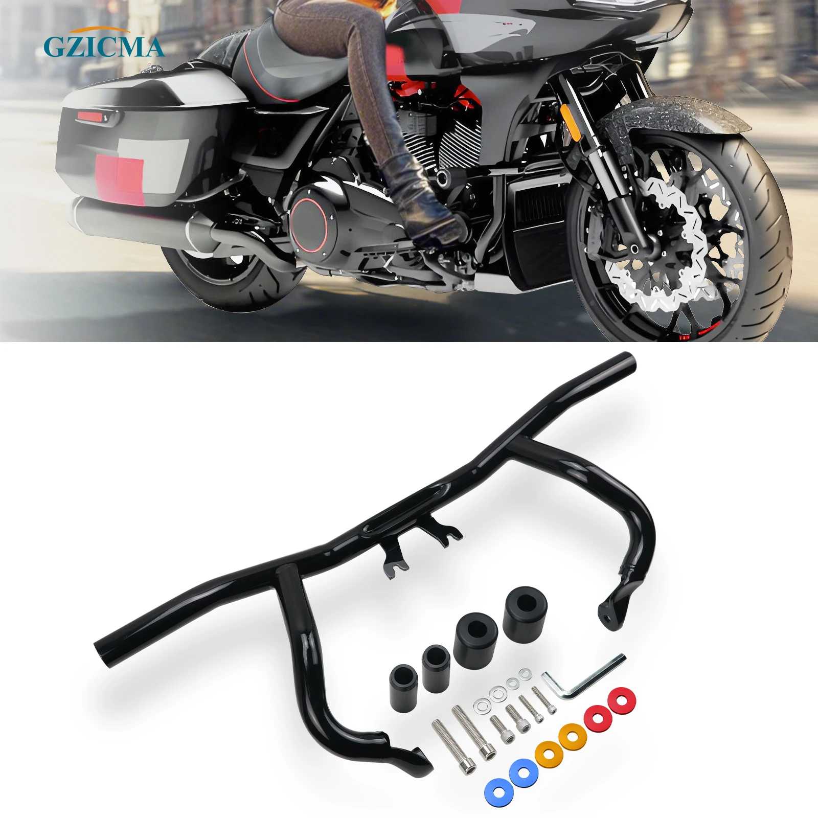 

GZICMA Harley Engine Guard Flat-Out Crash Bar for 2014-2025 Touring Street Glide Road Glide Road King Electra Glide