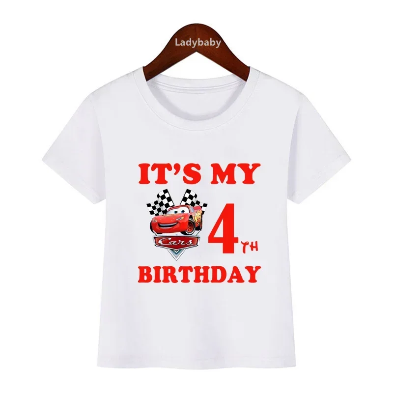 Disney Car Pixar Lightning McQueen Print Kids Clothes It's My 1 2 3 4 5 6 7 8 9 Years Birthday Boys Girls T shirt Baby T-Shirts