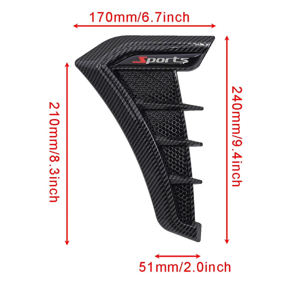 Universal 2PCS Fender Hood Wing Decals Ventilation Sticker Side Air Flows Wing Vents Cover Car Air Flows Intakes Hole Grilles - view 2