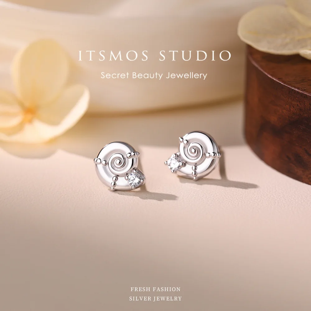 ITSMOS Silver Needle Post Spiral Swirl Shell Stud Twist Earrings Piercing Summer Jewelry for Women Girls Gift Y2K Aesthetic