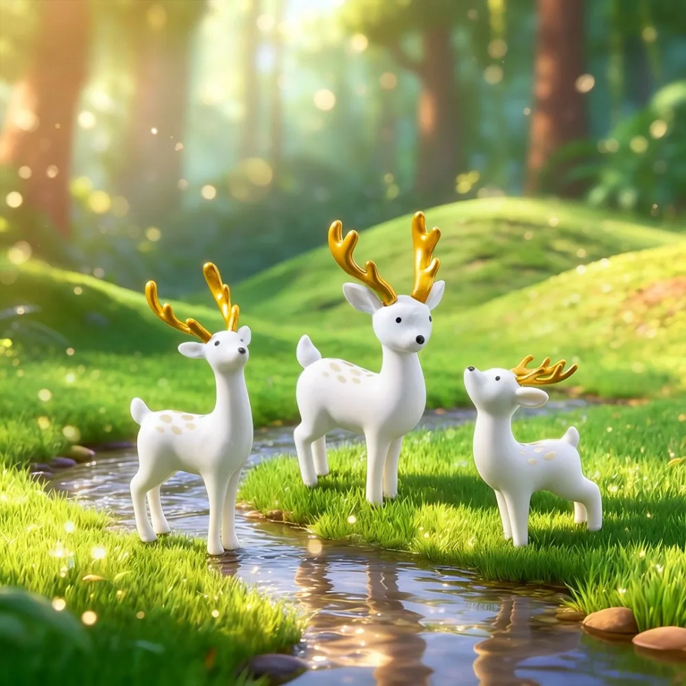 Christmas Mini Reindeer Figurine Xmas Deer Model Ornament Micro Landscape Kawaii Decor Fairy Garden Cute Home Decor Accessories