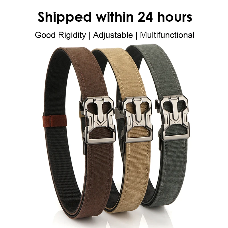 HSSEE Rigid Trousers Belt for Men Alloy Automatic Buckle Military Tactical Belt Thick Genuine Nylon Adjustable Casual Waistband