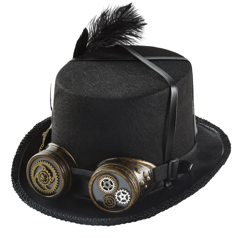 Handmade Vintage Gear Glass Hats Steampunk Top Hat Feather Clock Hands Fedora Lolita Cosplay Hat