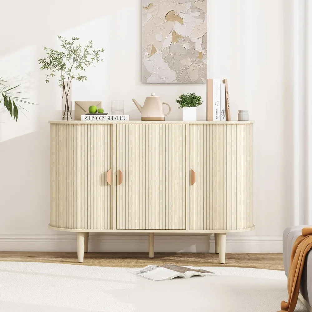 Fluted Sideboard Buffet Cabinet - Accent Storage Cabinet with Sliding Door, Wooden Console Cabinet with Adjustable Shelves