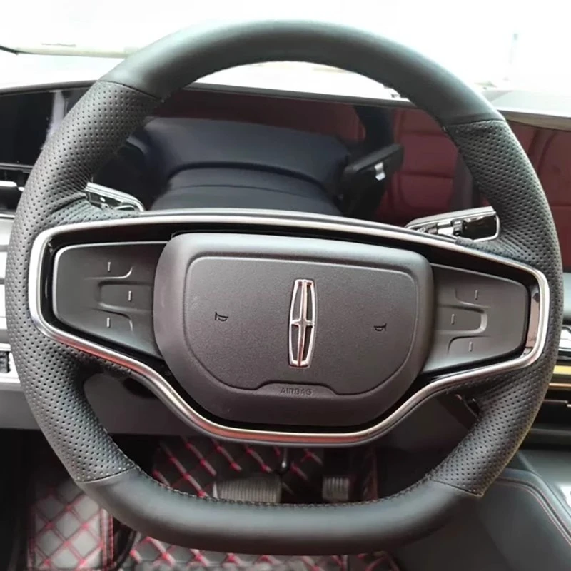 

Hand-stitched Black Genuine Leather car steering wheel cover 100% Fit For Lincoln Nautilus Aviator Corsair Continental MKC MKZ