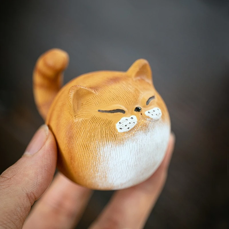 Original Purple Clay Tea Pet Cat Figurine Handmade Fortune Cat Sculpture Creative Clay Art Tiger Kitten