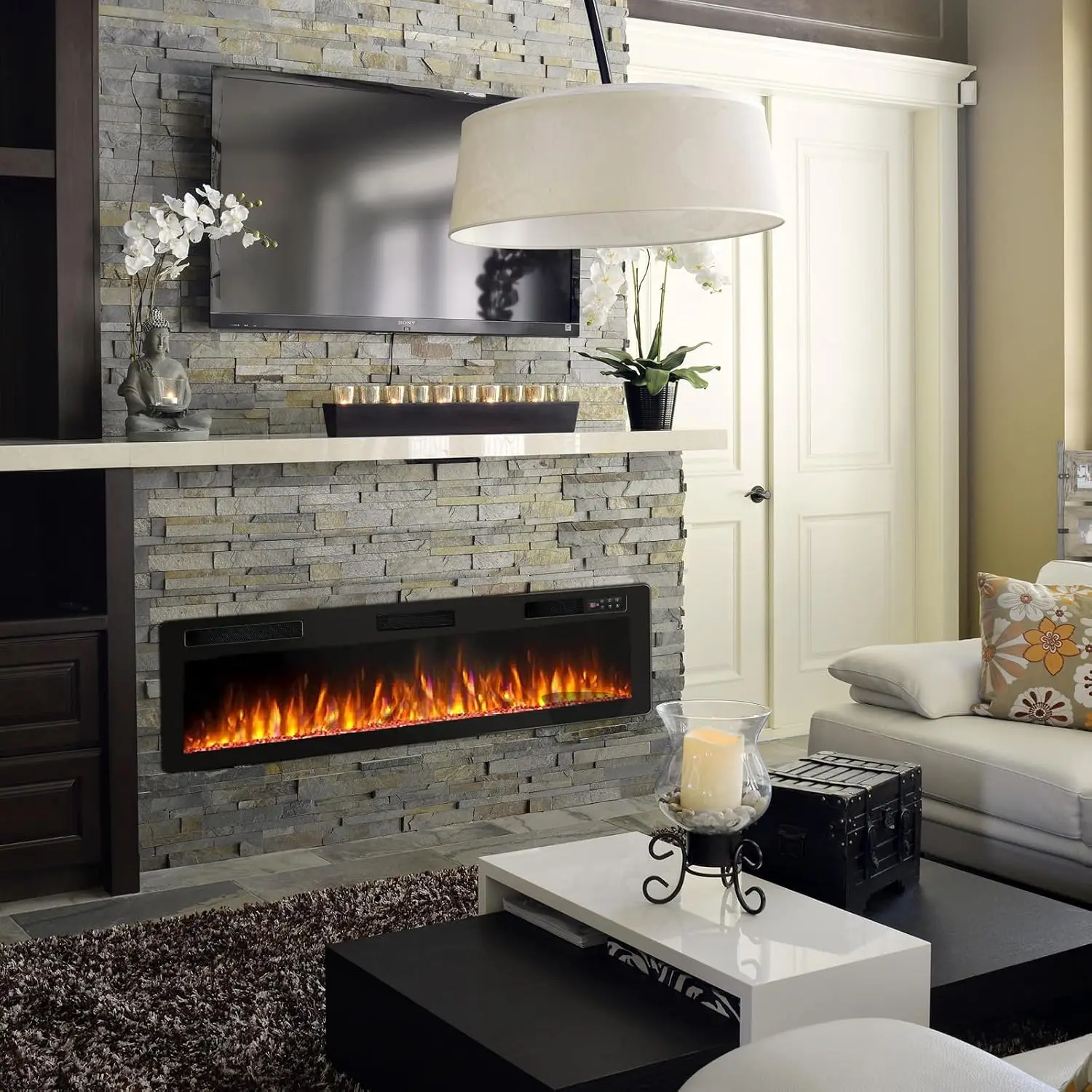 72 inch Ultra-Thin Silence Linear Electric Fireplace, Recessed Wall Mounted, Customized