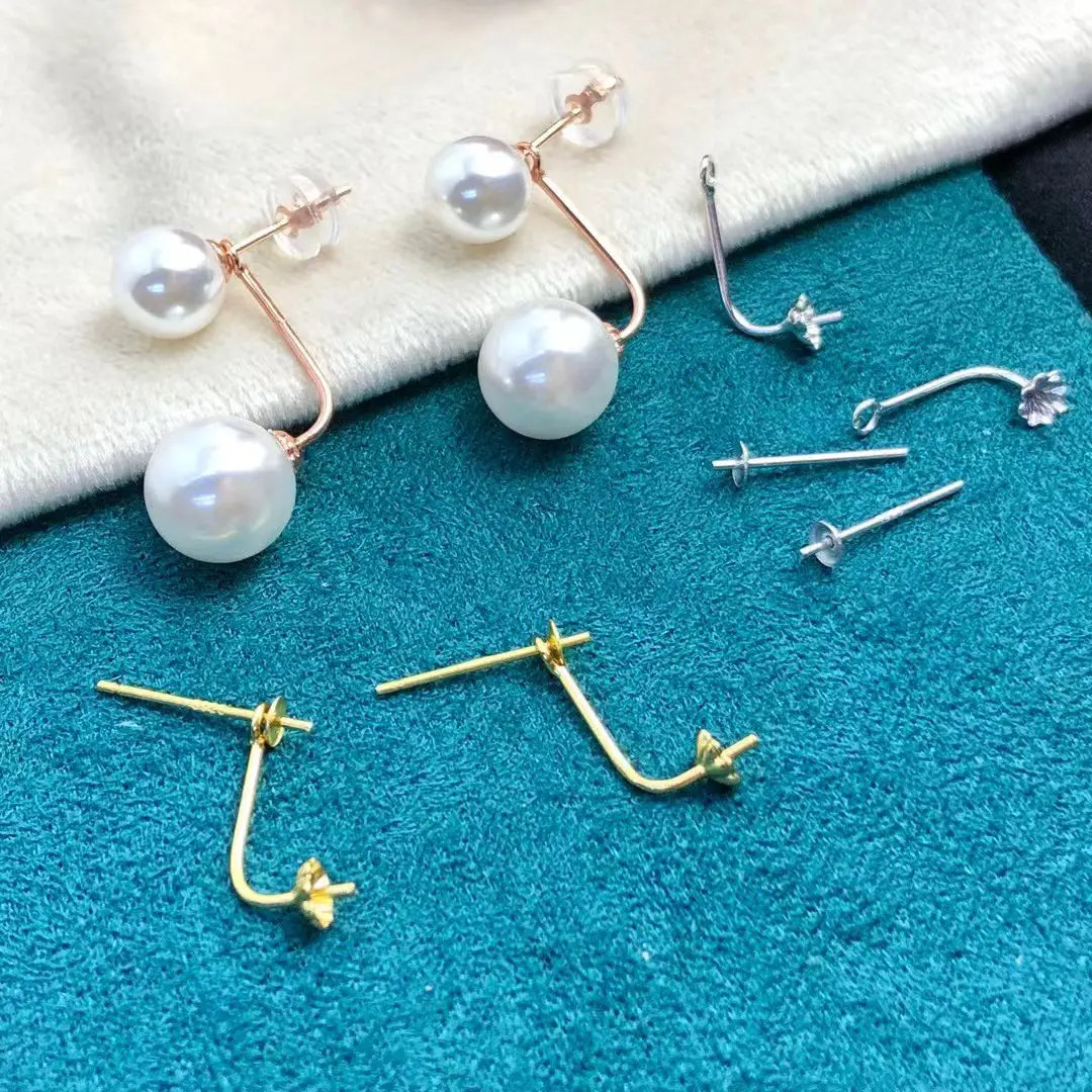 

925 Sterling Silver Earrings Mount Findings Settings Base Mounting Parts Accessory for 8-11mm Pearls 10 pairs/lot