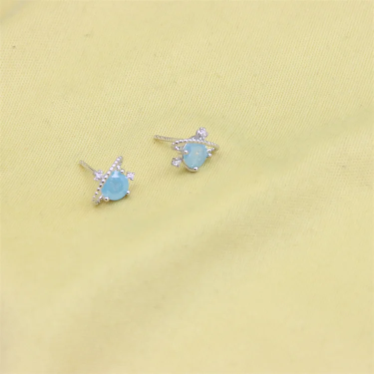 ZFSILVER Love Sterling s925 Silver Asymmetric Blue CZ Space Planet Star Earring For Women Charm Accessories Wedding Jewelry Gift