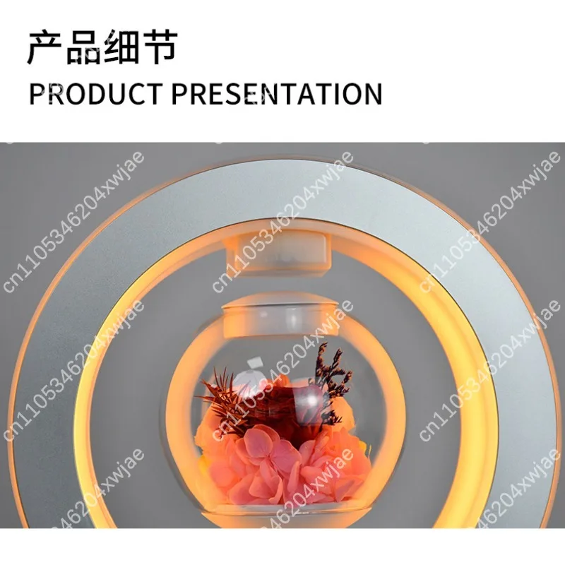 Magnetic Levitation Bluetooth Speaker LED Night Light with Preserved Rose Valentine's Day Gift