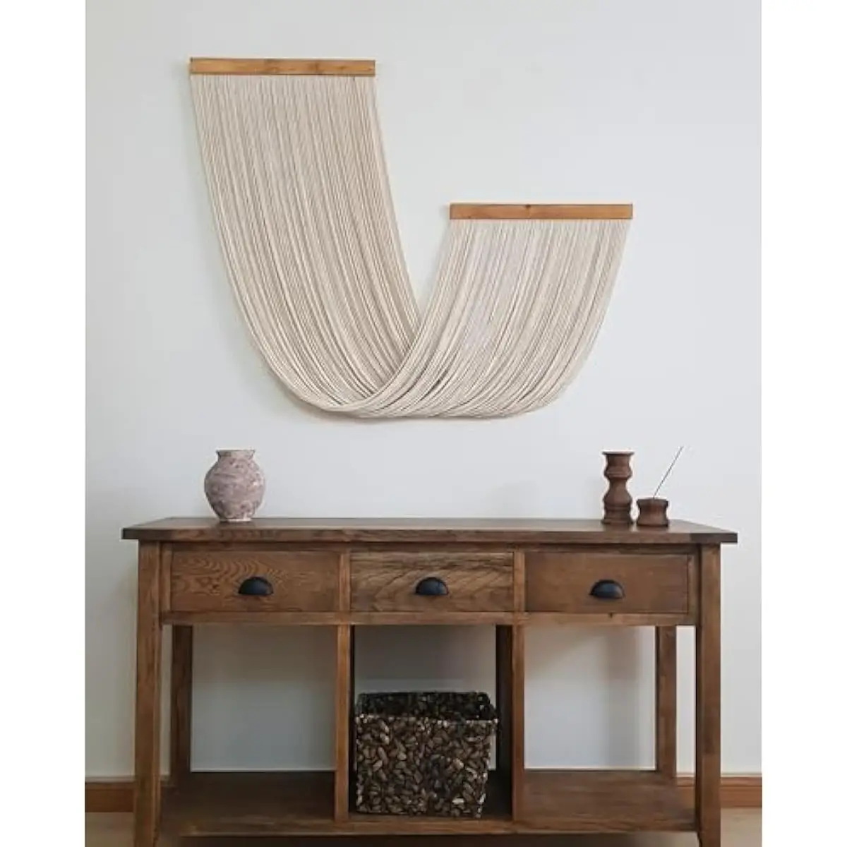 Macrame Wall Hanging Extra Large Handmade Fiber Art in Natural Cotton Cords with Birch Wood Dowels for Boho Living Room Bedroom