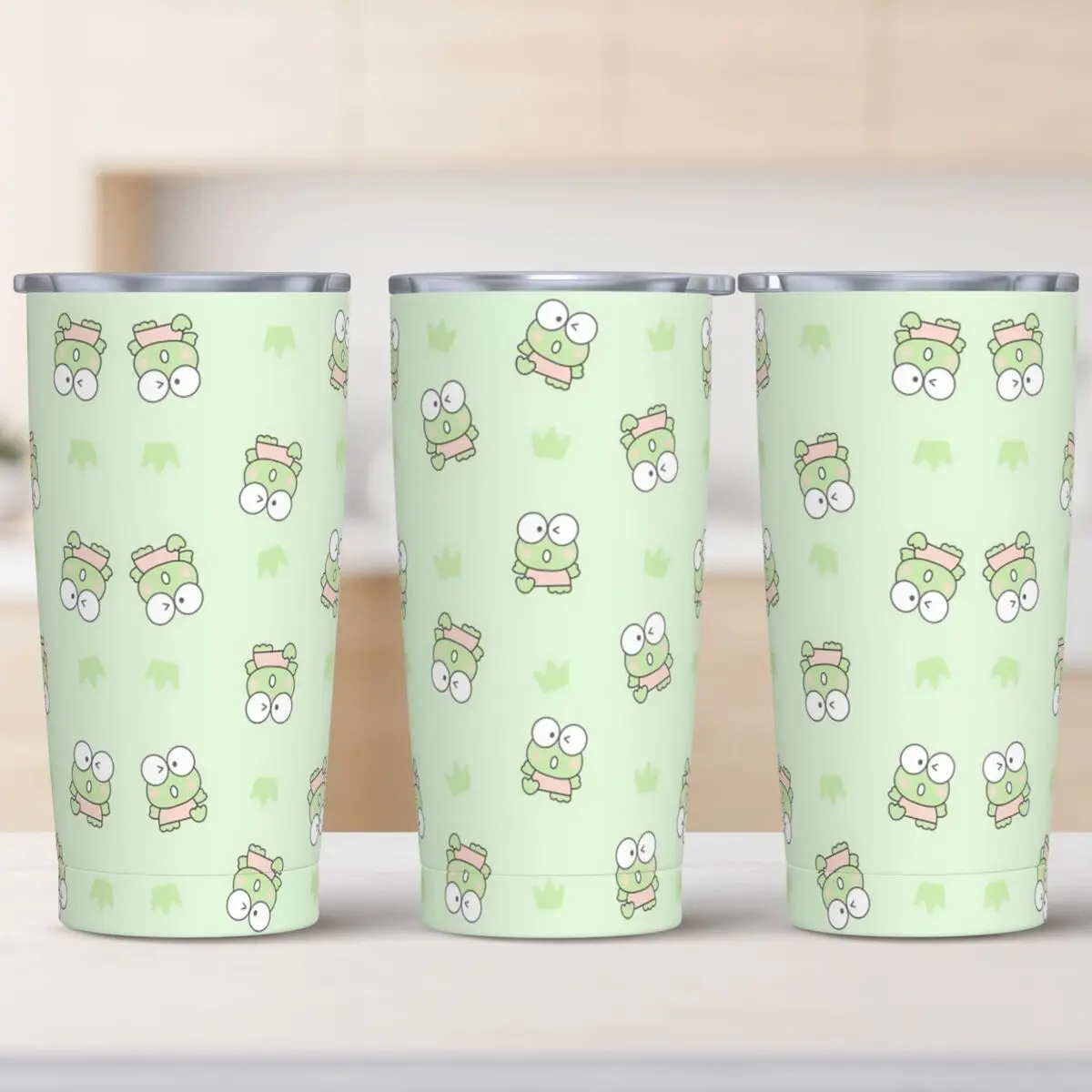 Keroppi Big-Eyed Frog Tumbler Cold and Hot Water Bottle Heat Preservation Stainless Steel Thermal Cups Design Travel Car Mugs