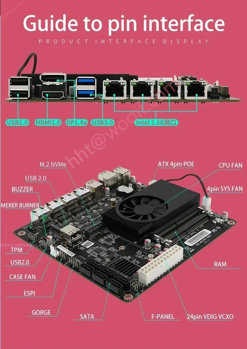 N5105 اللوحة الأم الصناعية NAS اللوحات الأم 4 النوى 4 المواضيع معالج الطاقة المنخفضة 4x2.5G i225 شبكة 2 M.2 فتحة 6xSATA DP HD