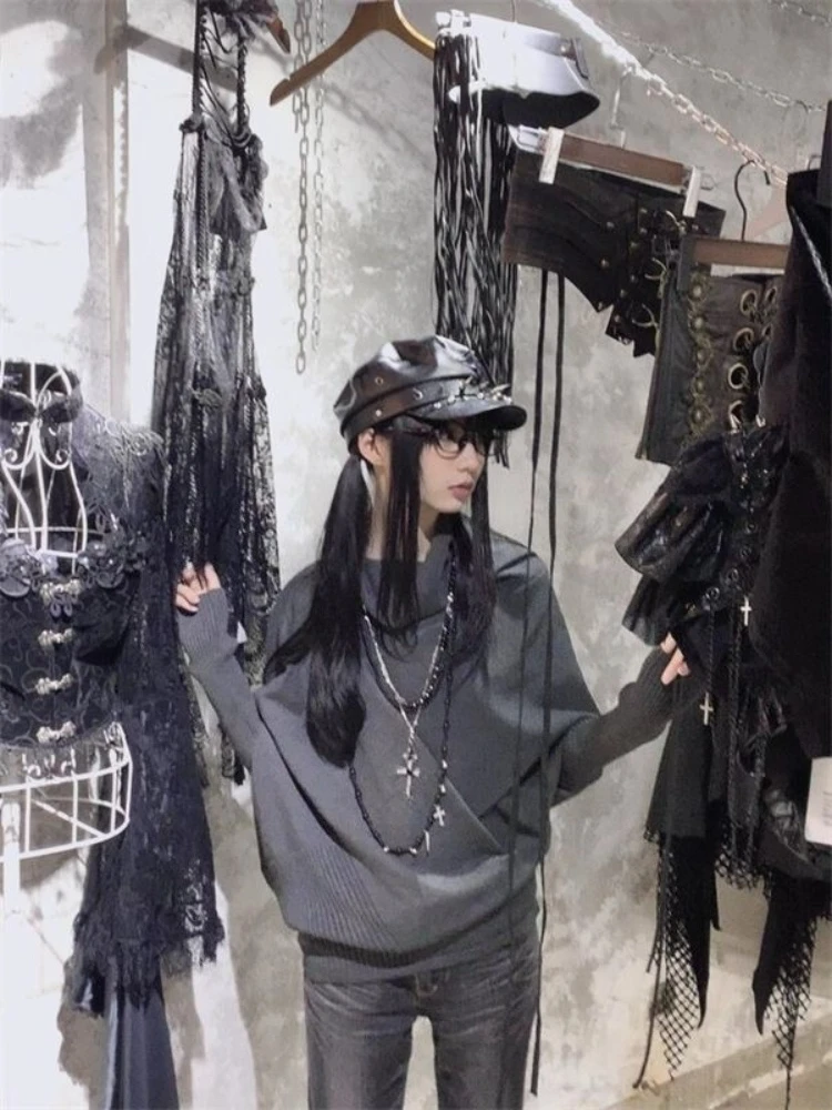 

Американские винтажные осенние свитера 2000-х годов с тонкими рукавами «летучая мышь» Y2k, однотонные субкультуры, повседневные пуловеры с длинными рукавами, шикарные футболки