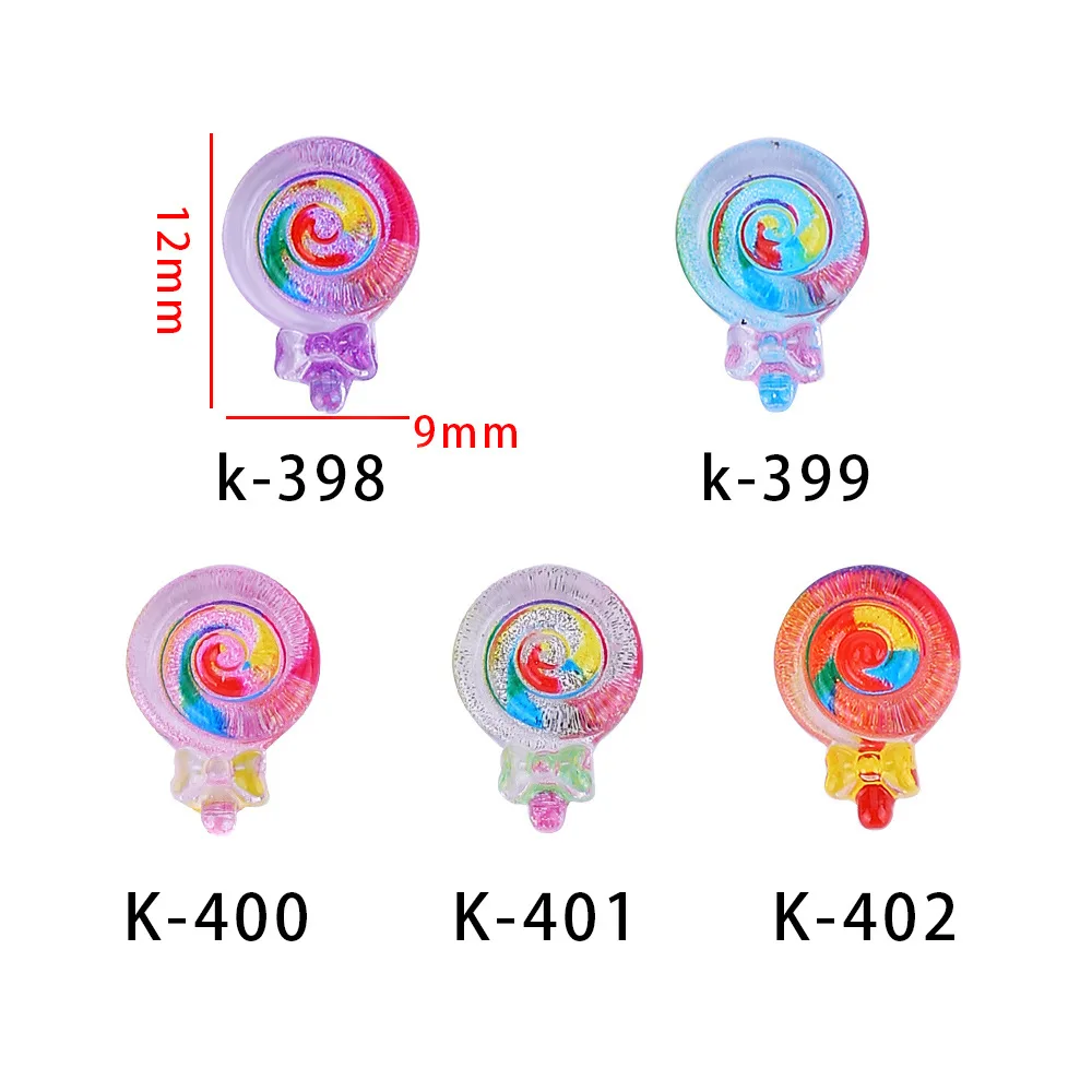 ใหม่20ชิ้น/ล็อต2023อุปกรณ์เล็บสีสันสดใสรูปอมยิ้มน้ำแข็งที่มีสีสันการ์ตูน3D 3D ลูกอมแฟนตาซีตกแต่งเล็บ