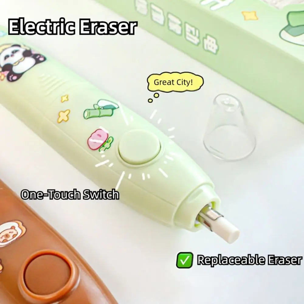 Set di gomme elettriche con design a cartoni animati Alimentate a batteria con gomma da matita con nucleo sostituibile Gomma da cancellare senza detriti Rifornimenti d'arte
