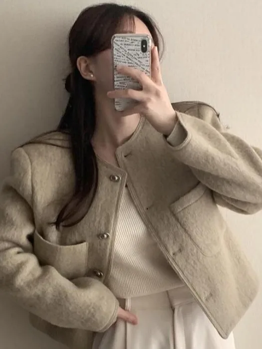 

Korean Retro ort Woolen Coat Women's Faionable High-End Single-Button Versatile Top Quali Winter Outerwear