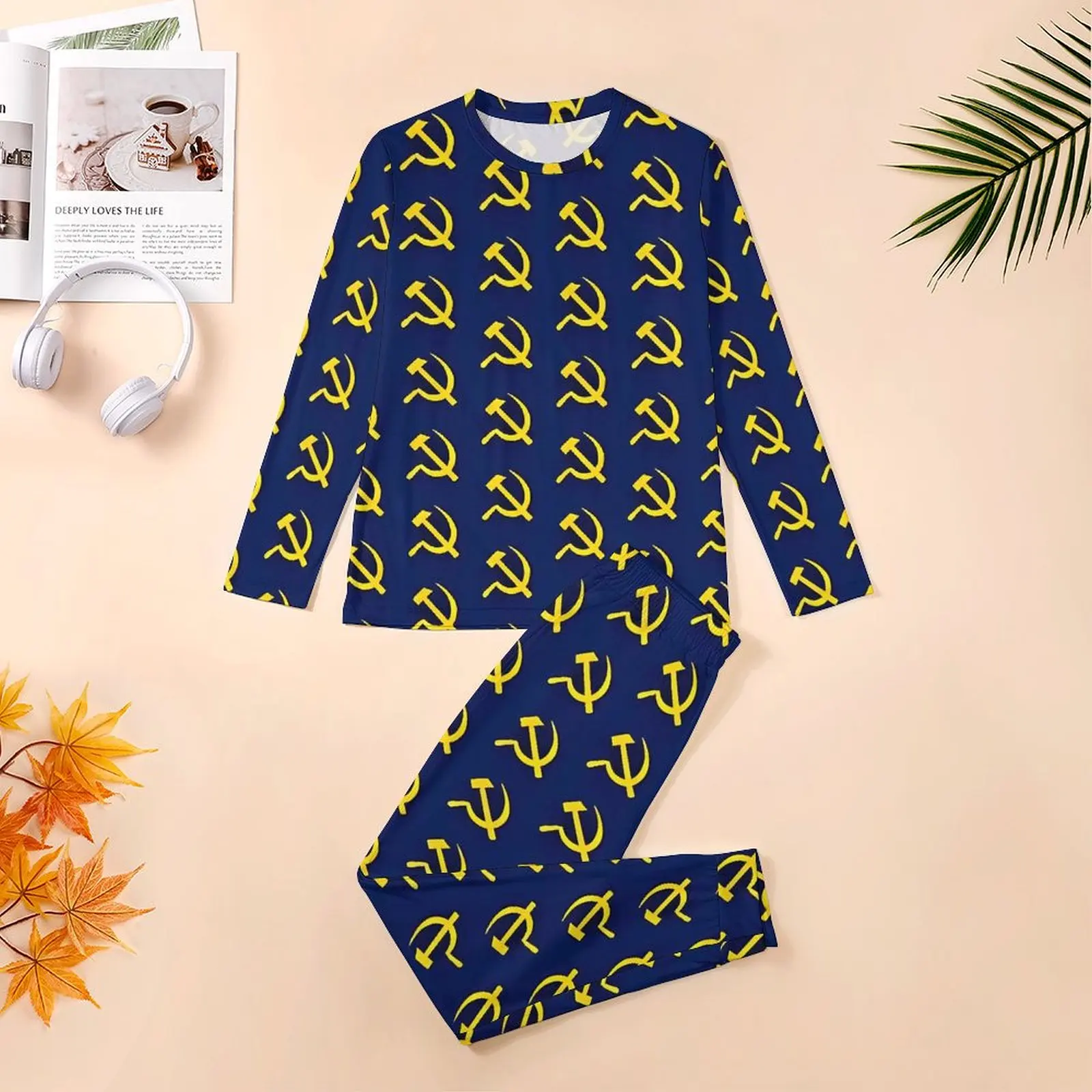 CCCT Blue Hammer And Sickle Pajamas Spring 2 Pieces  Lovely Pajama Sets Male Long Sleeves Casual Graphic Nightwear 3XL 4XL 5XL