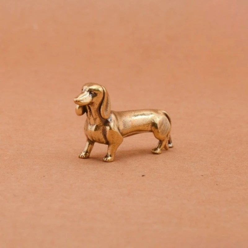 Tea Pet Hand Fidget Antiqued Solid Brass Dachshund Figurines Small Copper Ornament Study Office Desk Craft Home Decor Accessory